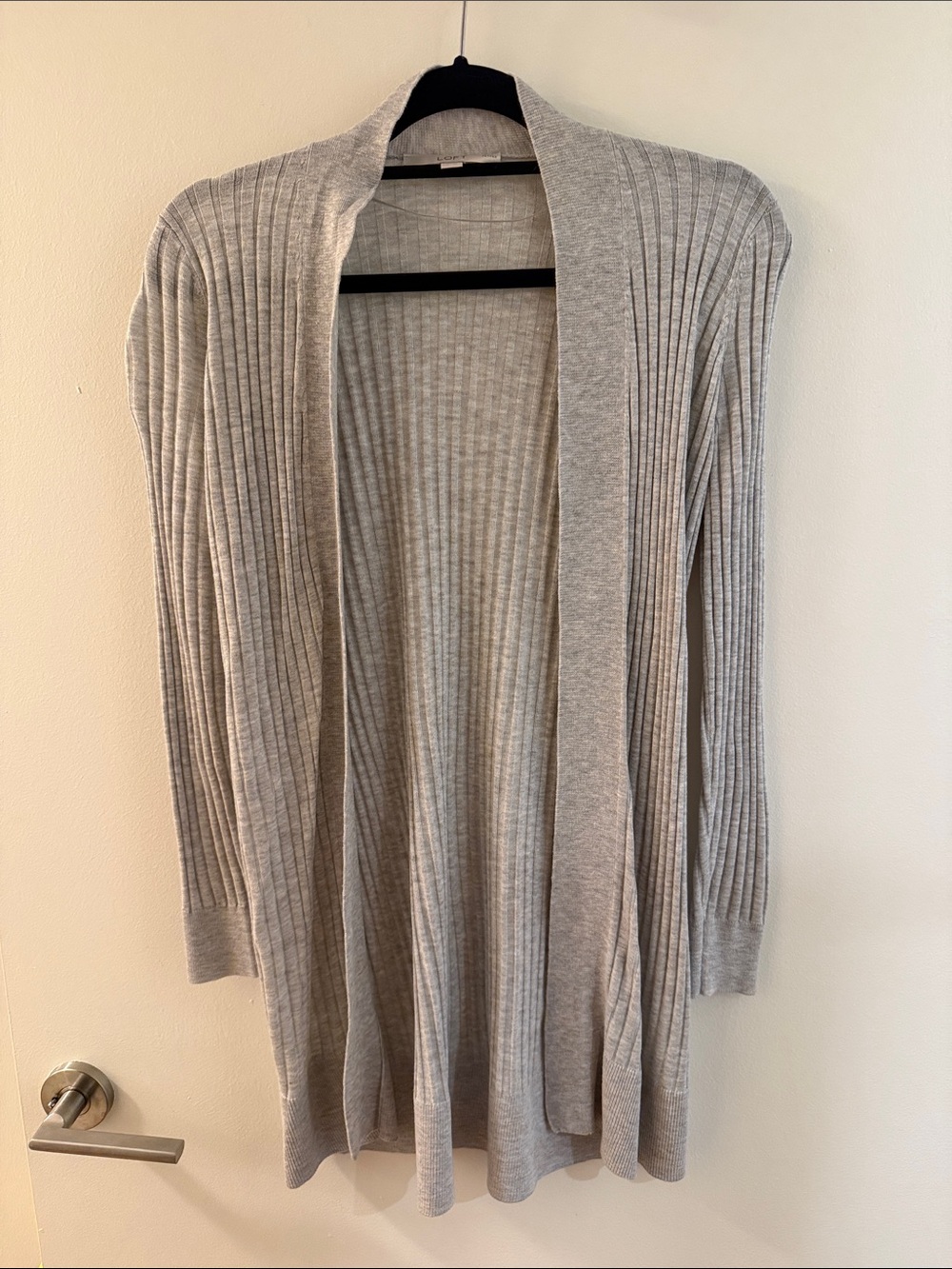 LOFT Light Gray Ribbed Open Cardigan XS Petite